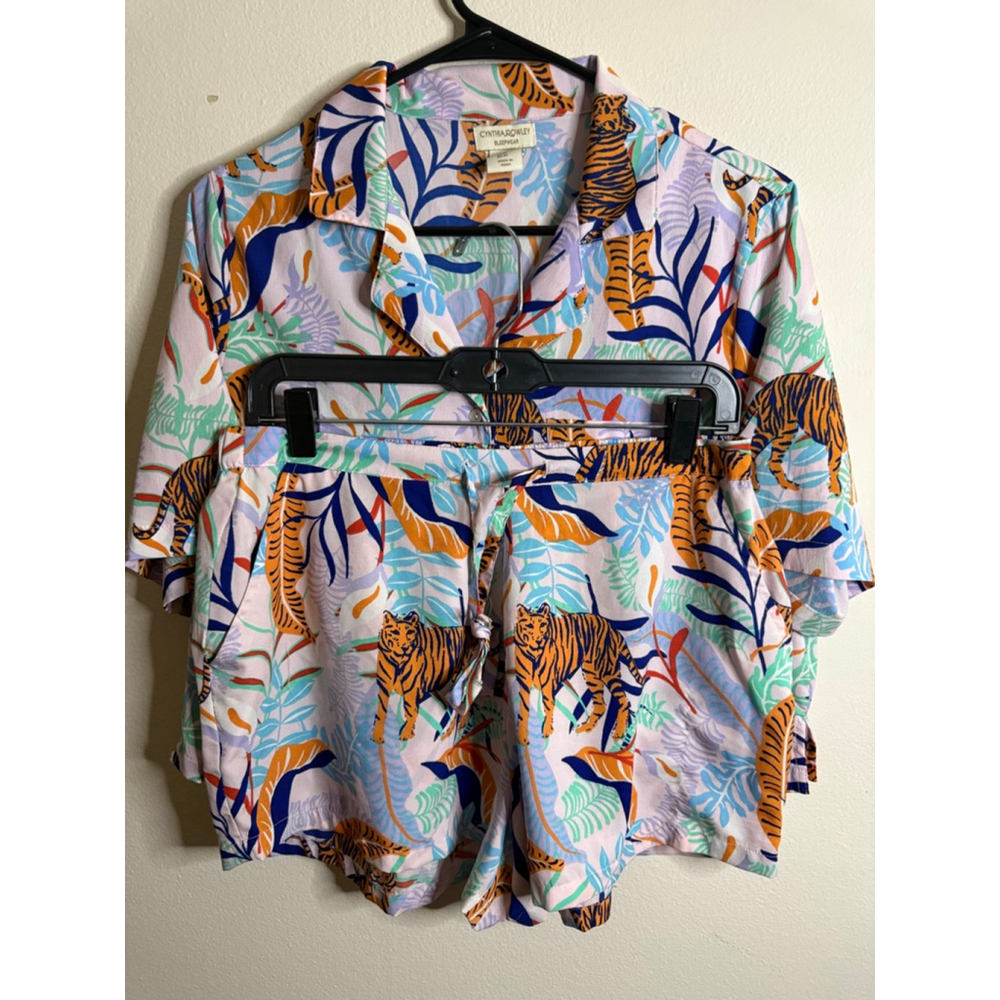 Women's Cynthia Rowley M Pink Orange Tiger Print Pajama Set
